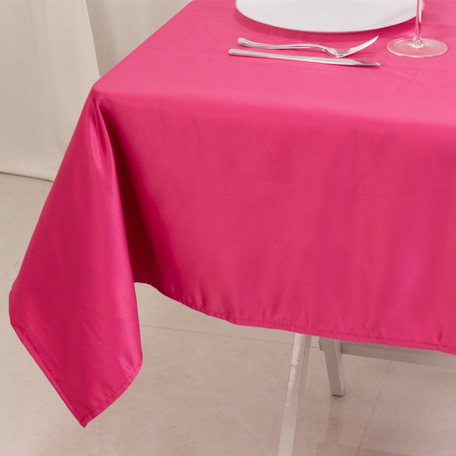Lamour Satin 54"x54" Table Overlay Square Tablecloth Fuchsia - Durable & Silk - Like Table Cover - Bell Racket Store