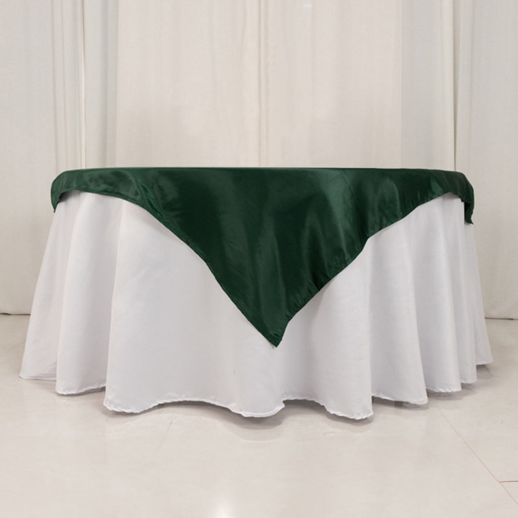 Lamour Satin 54"x54" Table Overlay Square Tablecloth Hunter Emerald - Durable & Silk - Like Table Cover - Bell Racket Store