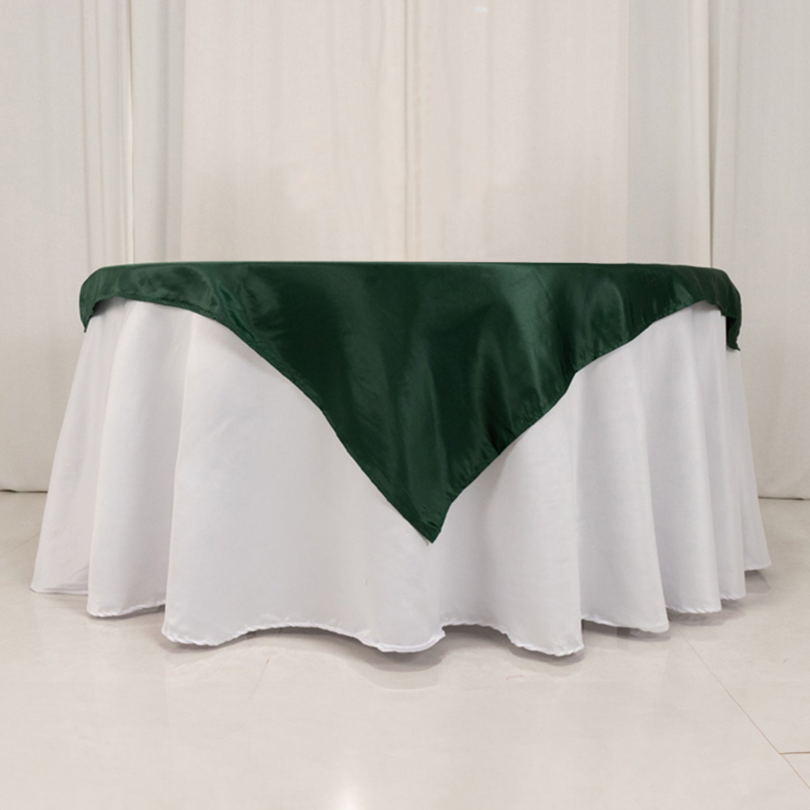 Lamour Satin 54"x54" Table Overlay Square Tablecloth Hunter Emerald - Durable & Silk - Like Table Cover - Bell Racket Store