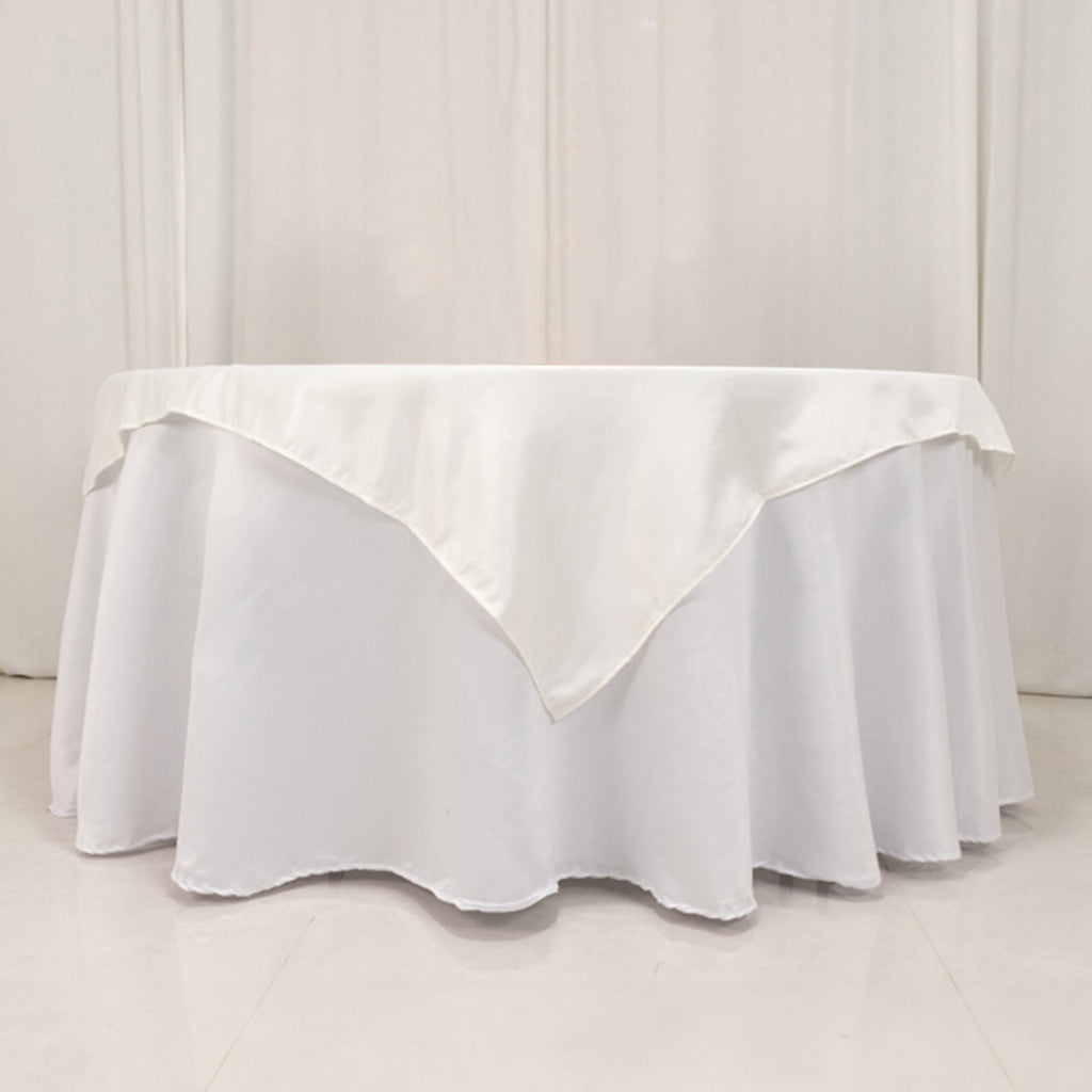 Lamour Satin 54"x54" Table Overlay Square Tablecloth Ivory - Durable & Silk - Like Table Cover - Bell Racket Store