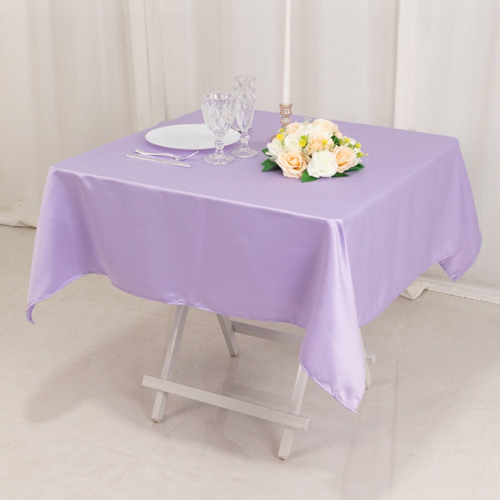 Lamour Satin 54"x54" Table Overlay Square Tablecloth Lavender Lilac - Durable & Silk - Like Table Cover - Bell Racket Store