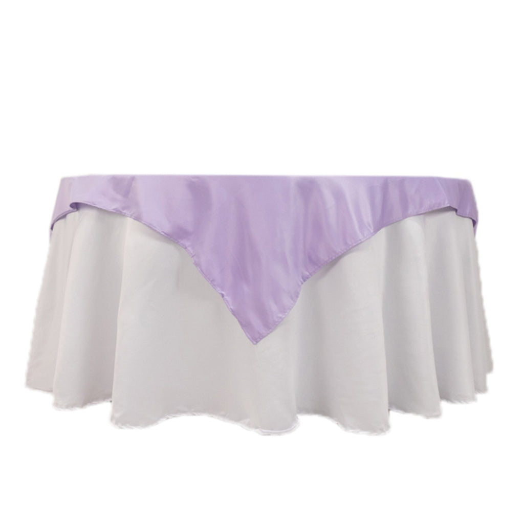 Lamour Satin 54"x54" Table Overlay Square Tablecloth Lavender Lilac - Durable & Silk - Like Table Cover - Bell Racket Store