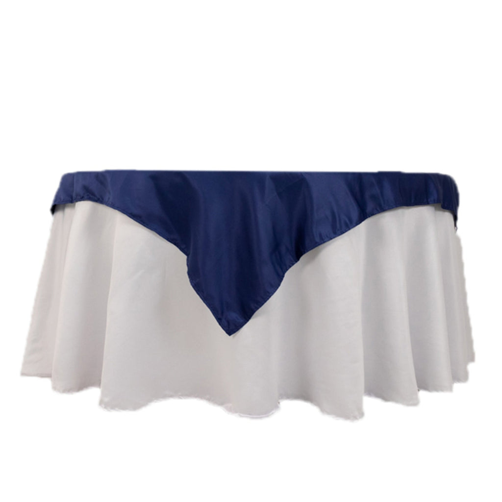 Lamour Satin 54"x54" Table Overlay Square Tablecloth Navy Blue - Durable & Silk - Like Table Cover - Bell Racket Store