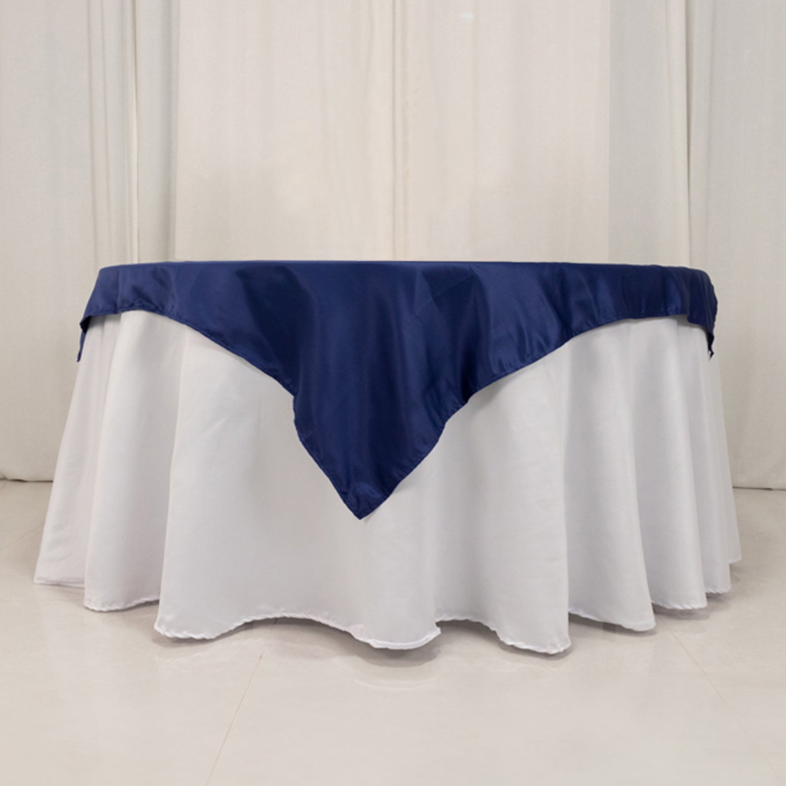 Lamour Satin 54"x54" Table Overlay Square Tablecloth Navy Blue - Durable & Silk - Like Table Cover - Bell Racket Store