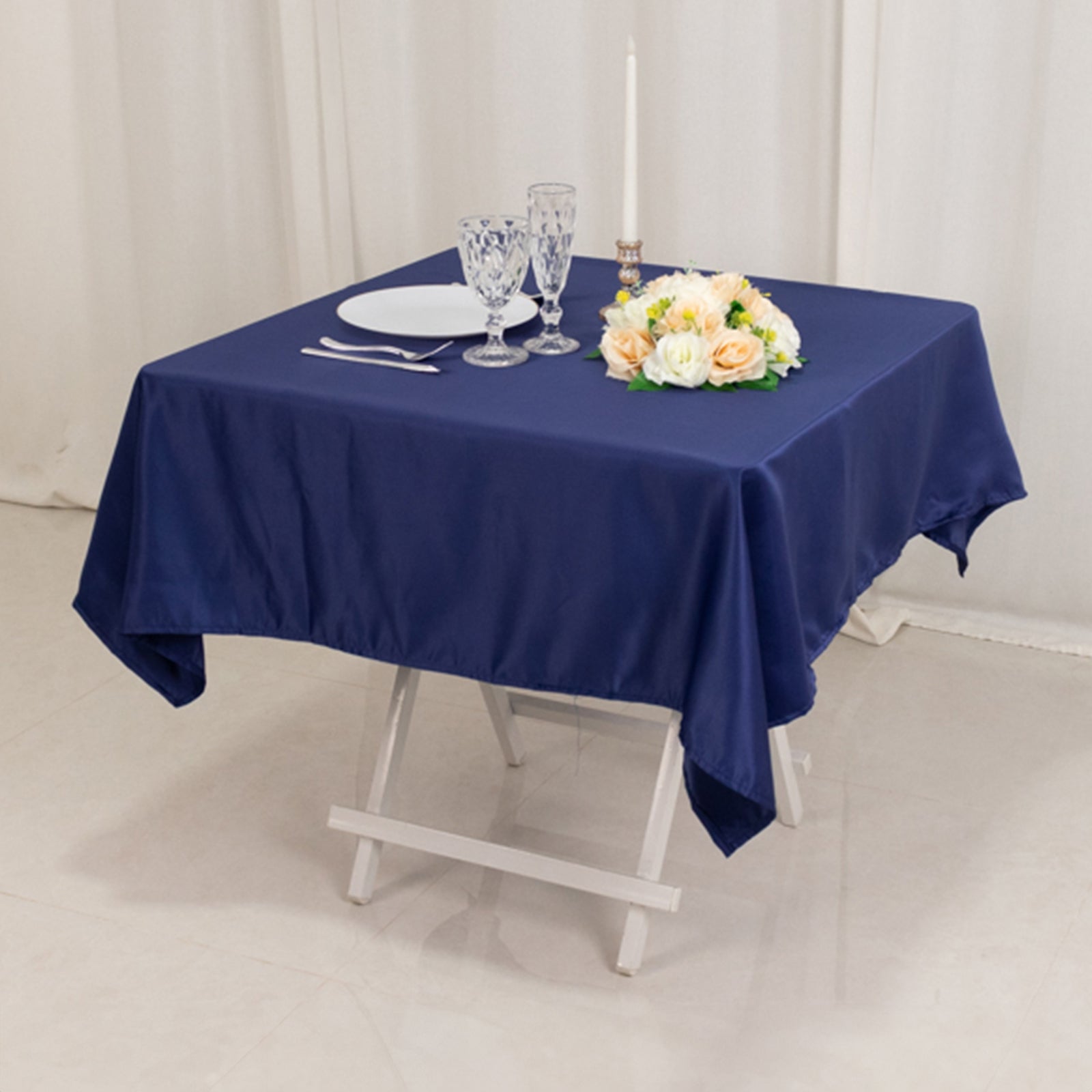 Lamour Satin 54"x54" Table Overlay Square Tablecloth Navy Blue - Durable & Silk - Like Table Cover - Bell Racket Store