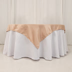 Lamour Satin 54"x54" Table Overlay Square Tablecloth Nude - Durable & Silk - Like Table Cover - Bell Racket Store