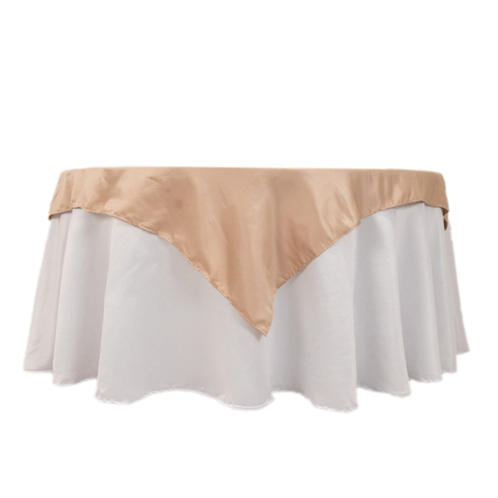 Lamour Satin 54"x54" Table Overlay Square Tablecloth Nude - Durable & Silk - Like Table Cover - Bell Racket Store