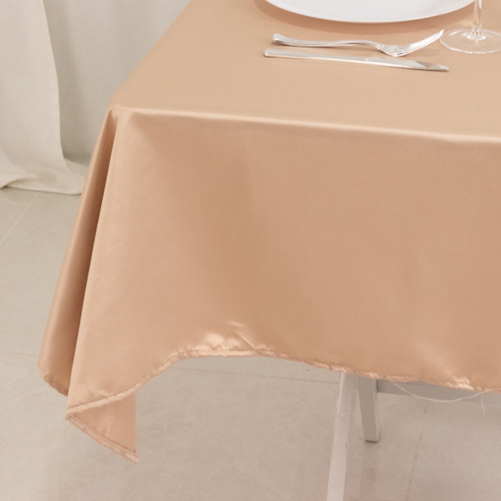 Lamour Satin 54"x54" Table Overlay Square Tablecloth Nude - Durable & Silk - Like Table Cover - Bell Racket Store