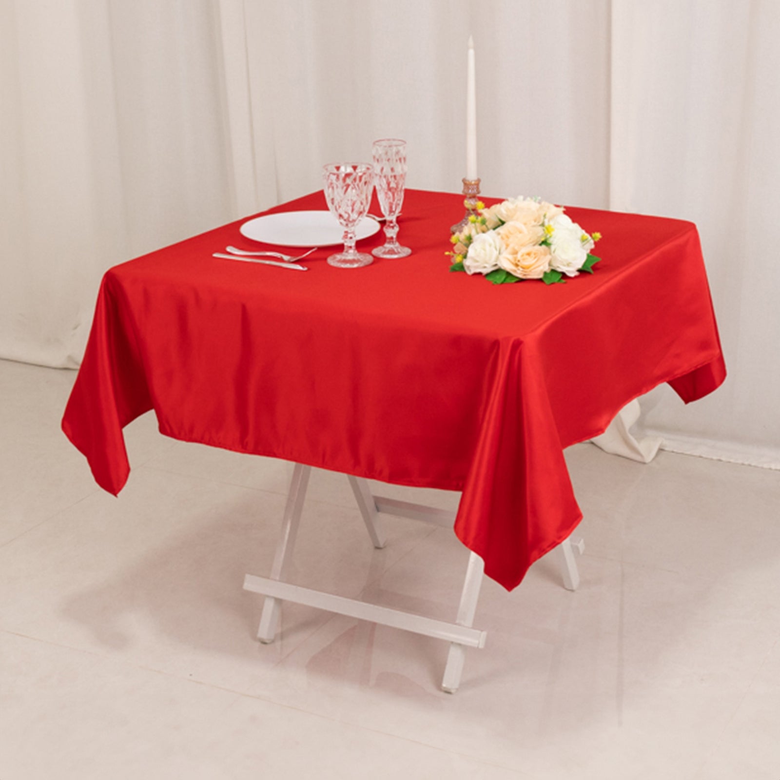 Lamour Satin 54"x54" Table Overlay Square Tablecloth Red - Durable & Silk - Like Table Cover - Bell Racket Store
