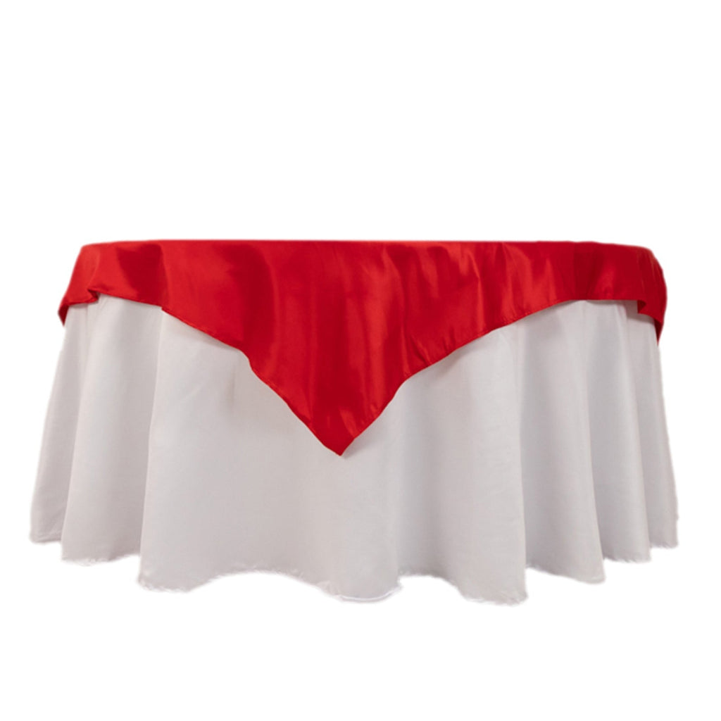 Lamour Satin 54"x54" Table Overlay Square Tablecloth Red - Durable & Silk - Like Table Cover - Bell Racket Store