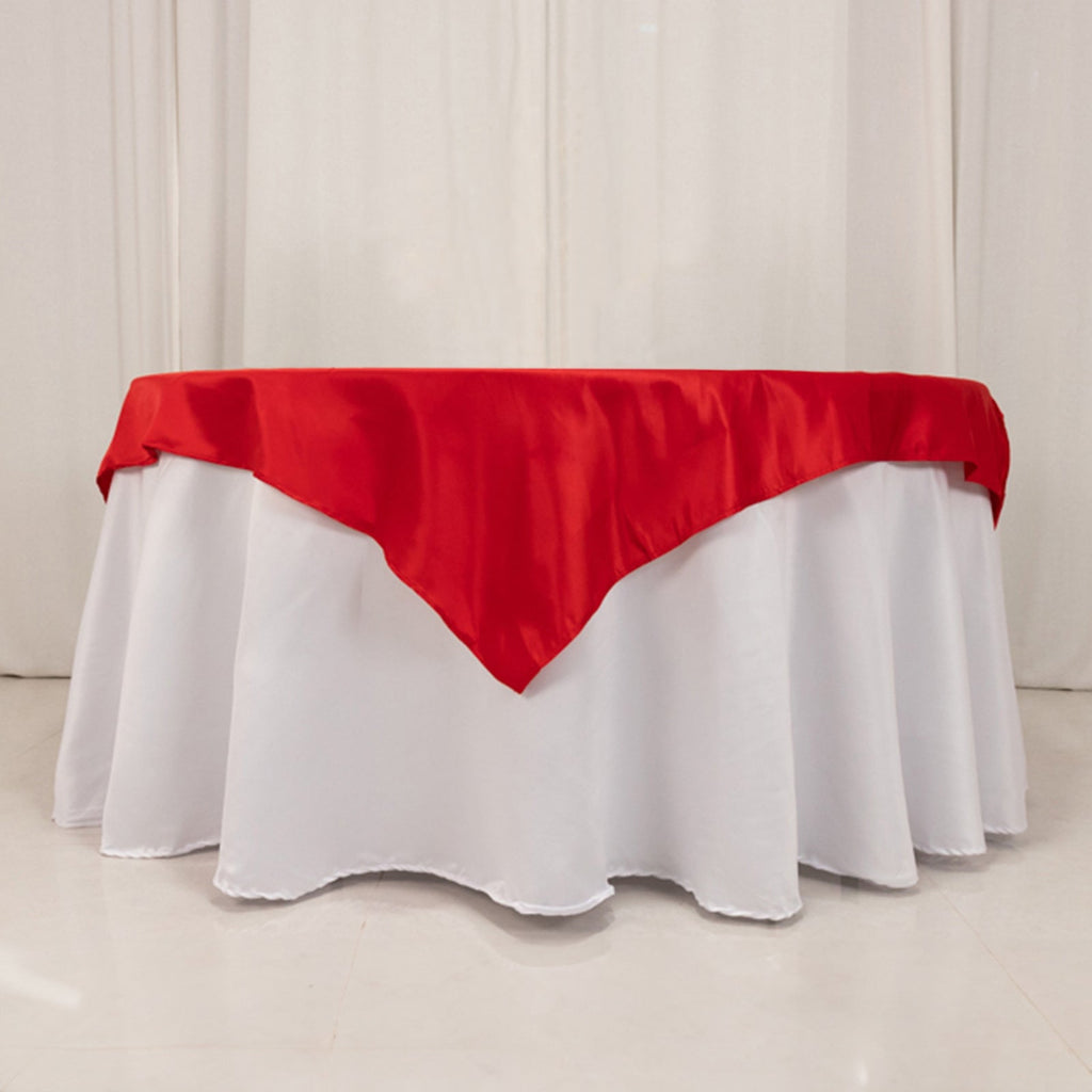 Lamour Satin 54"x54" Table Overlay Square Tablecloth Red - Durable & Silk - Like Table Cover - Bell Racket Store
