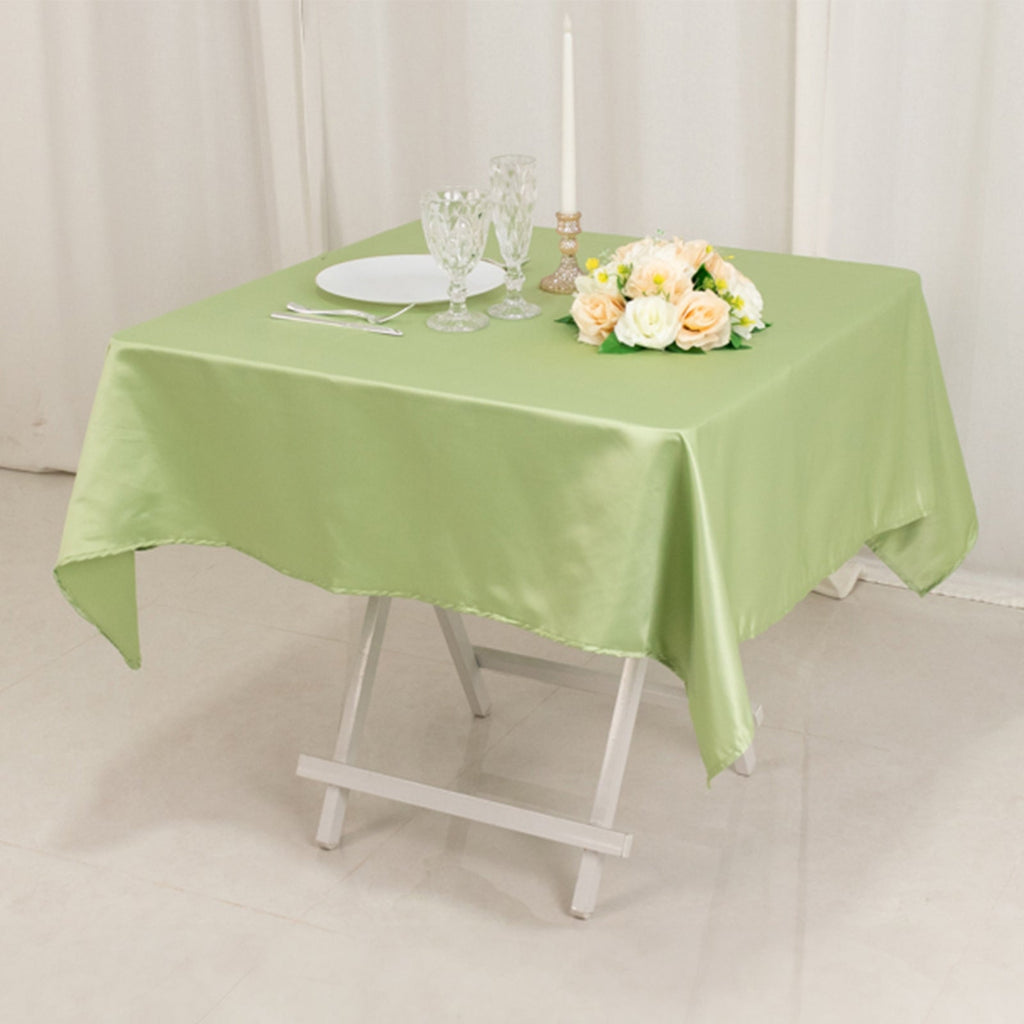 Lamour Satin 54"x54" Table Overlay Square Tablecloth Sage Green - Durable & Silk - Like Table Cover - Bell Racket Store
