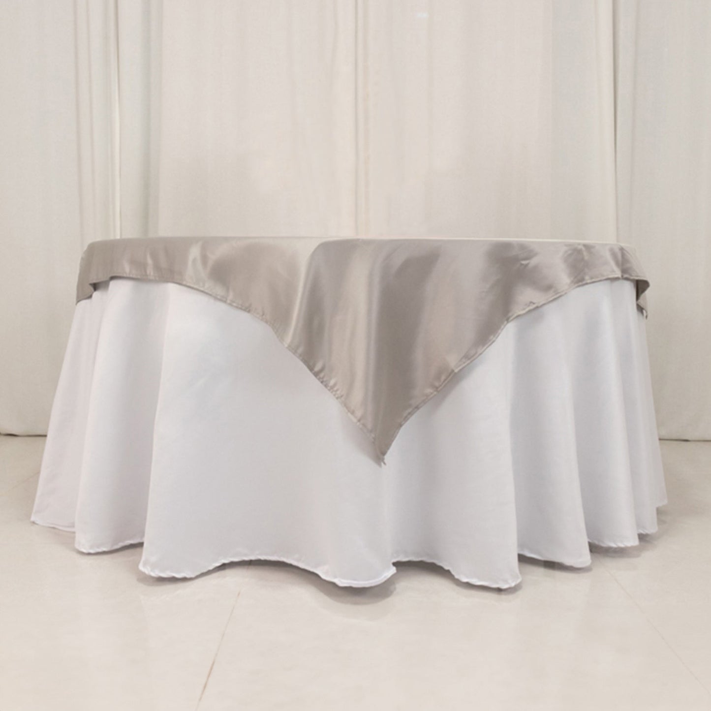 Lamour Satin 54"x54" Table Overlay Square Tablecloth Silver - Durable & Silk - Like Table Cover - Bell Racket Store