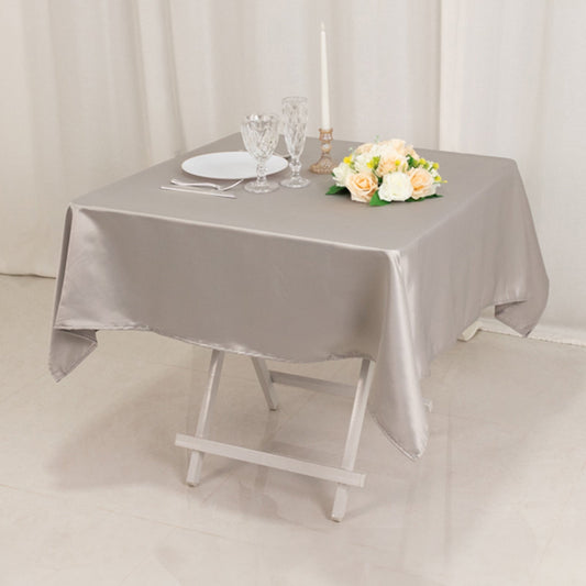 Lamour Satin 54"x54" Table Overlay Square Tablecloth Silver - Durable & Silk - Like Table Cover - Bell Racket Store