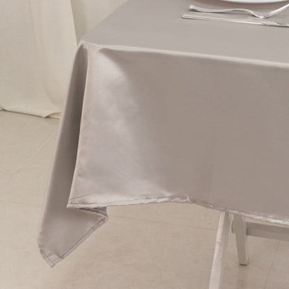 Lamour Satin 54"x54" Table Overlay Square Tablecloth Silver - Durable & Silk - Like Table Cover - Bell Racket Store