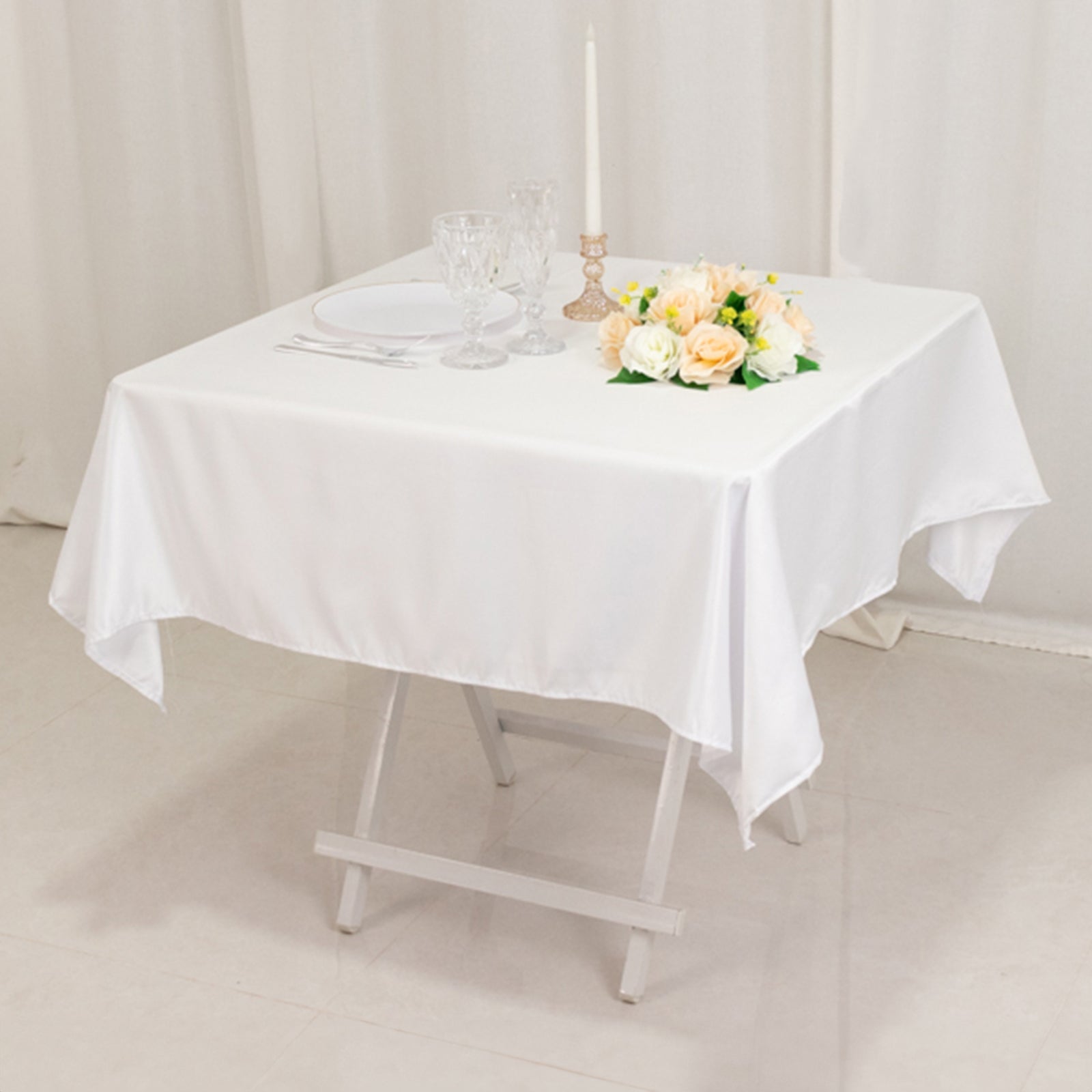 Lamour Satin 54"x54" Table Overlay Square Tablecloth White - Durable & Silk - Like Table Cover for Weddings & Parties - Bell Racket Store