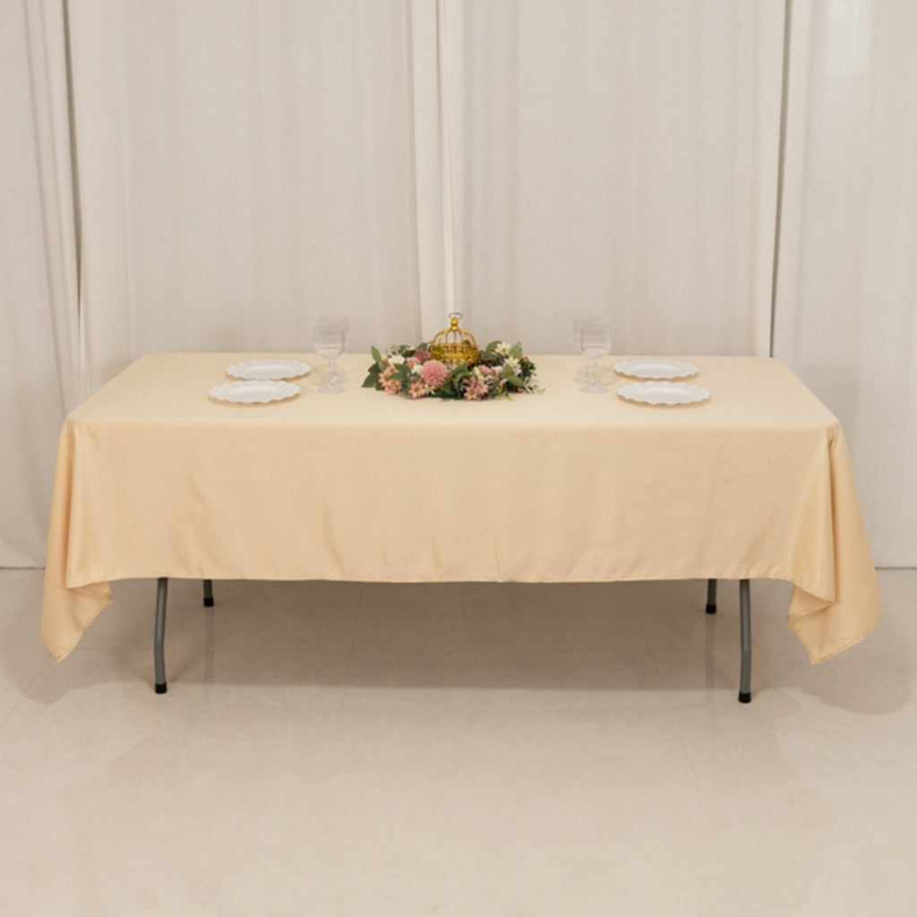 Lamour Satin 60"x102" Rectangle Tablecloth Beige - Durable & Silky Soft Feel Table Cover - Bell Racket Store