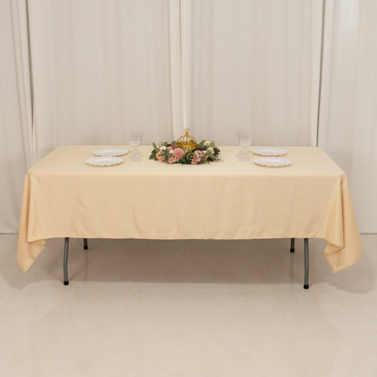 Lamour Satin 60"x102" Rectangle Tablecloth Beige - Durable & Silky Soft Feel Table Cover - Bell Racket Store