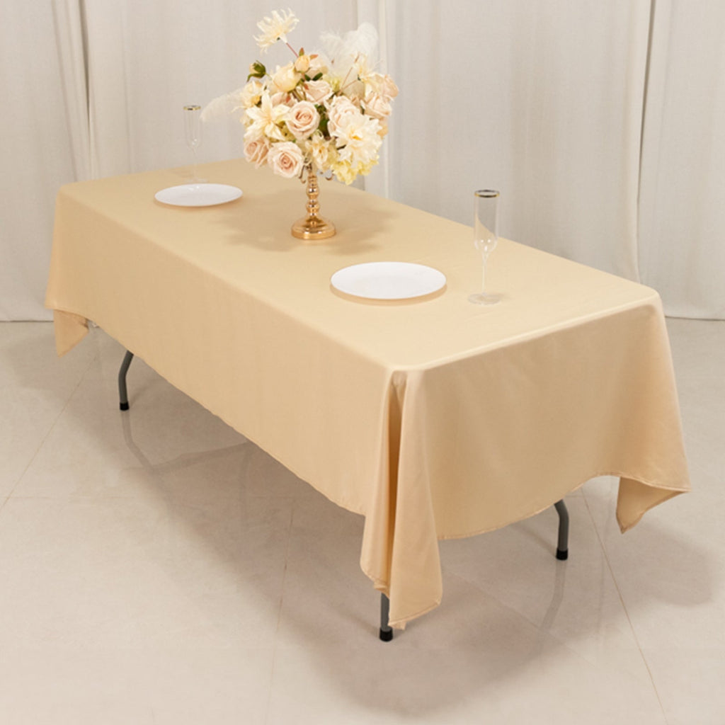 Lamour Satin 60"x102" Rectangle Tablecloth Beige - Durable & Silky Soft Feel Table Cover - Bell Racket Store