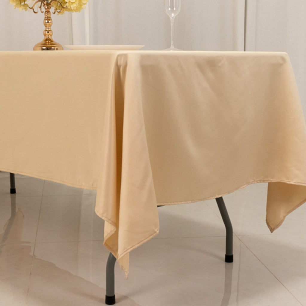 Lamour Satin 60"x102" Rectangle Tablecloth Beige - Durable & Silky Soft Feel Table Cover - Bell Racket Store