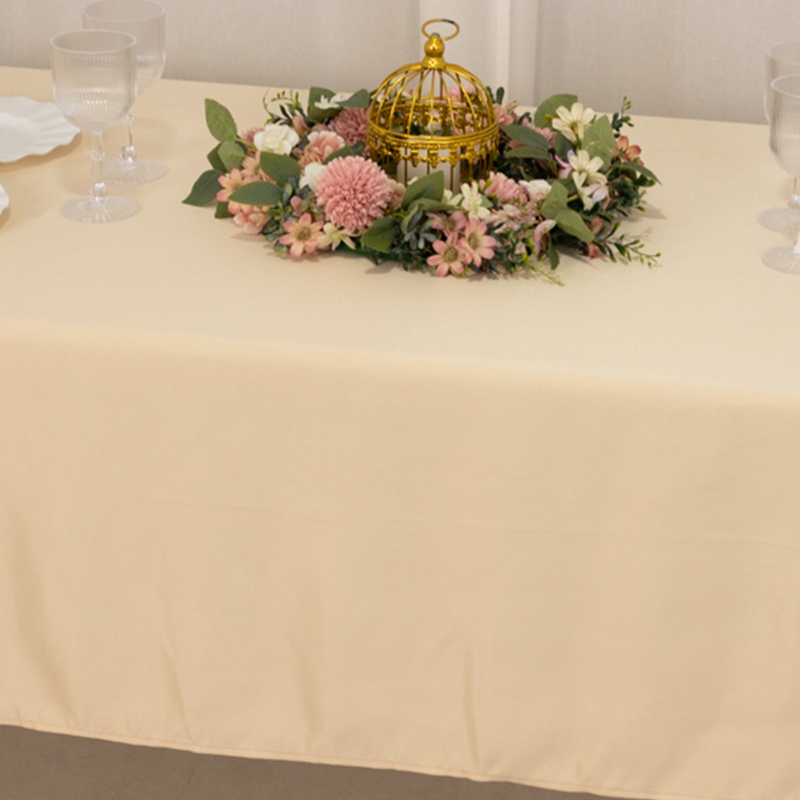 Lamour Satin 60"x102" Rectangle Tablecloth Beige - Durable & Silky Soft Feel Table Cover - Bell Racket Store