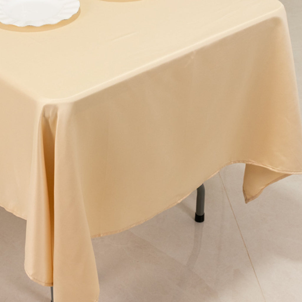 Lamour Satin 60"x102" Rectangle Tablecloth Beige - Durable & Silky Soft Feel Table Cover - Bell Racket Store