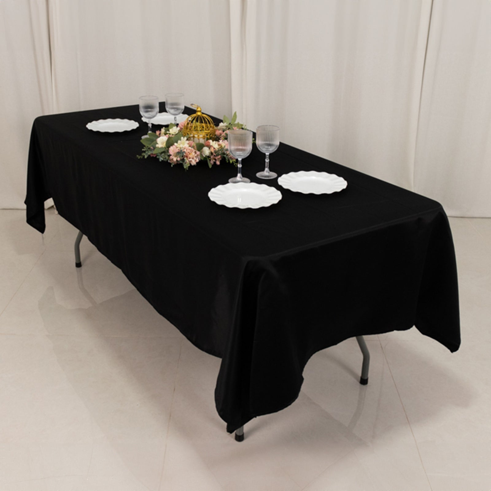 Lamour Satin 60"x102" Rectangle Tablecloth Black - Durable & Silky Soft Feel Table Cover for Weddings & Banquets - Bell Racket Store