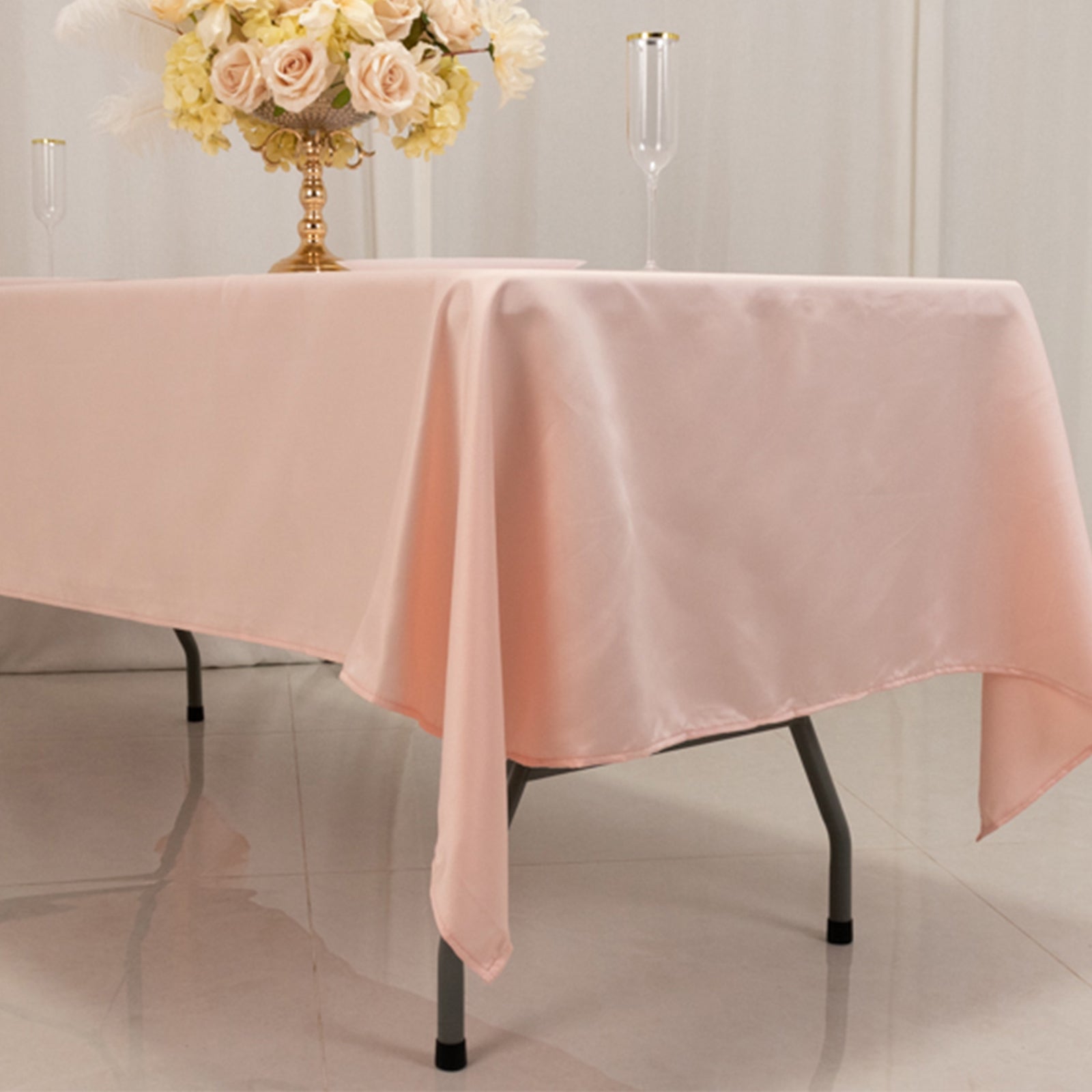 Lamour Satin 60"x102" Rectangle Tablecloth Blush - Durable & Silky Soft Feel Table Cover - Bell Racket Store