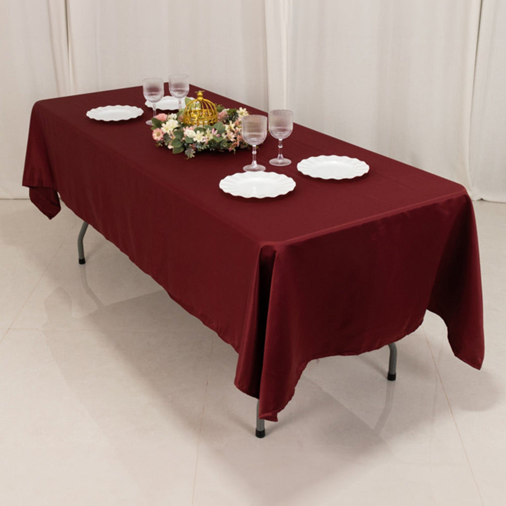 Lamour Satin 60"x102" Rectangle Tablecloth Burgundy - Durable & Silky Soft Feel Table Cover - Bell Racket Store
