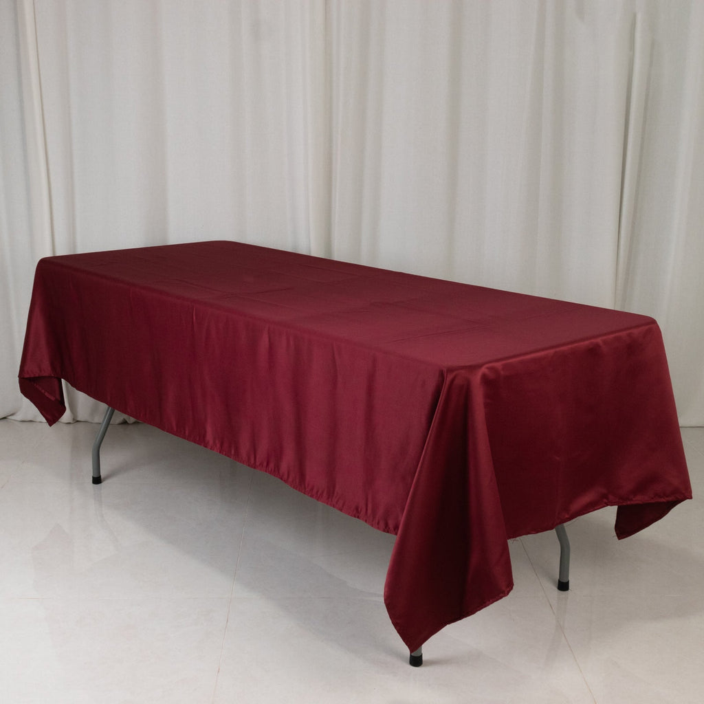 Lamour Satin 60"x102" Rectangle Tablecloth Burgundy - Durable & Silky Soft Feel Table Cover - Bell Racket Store