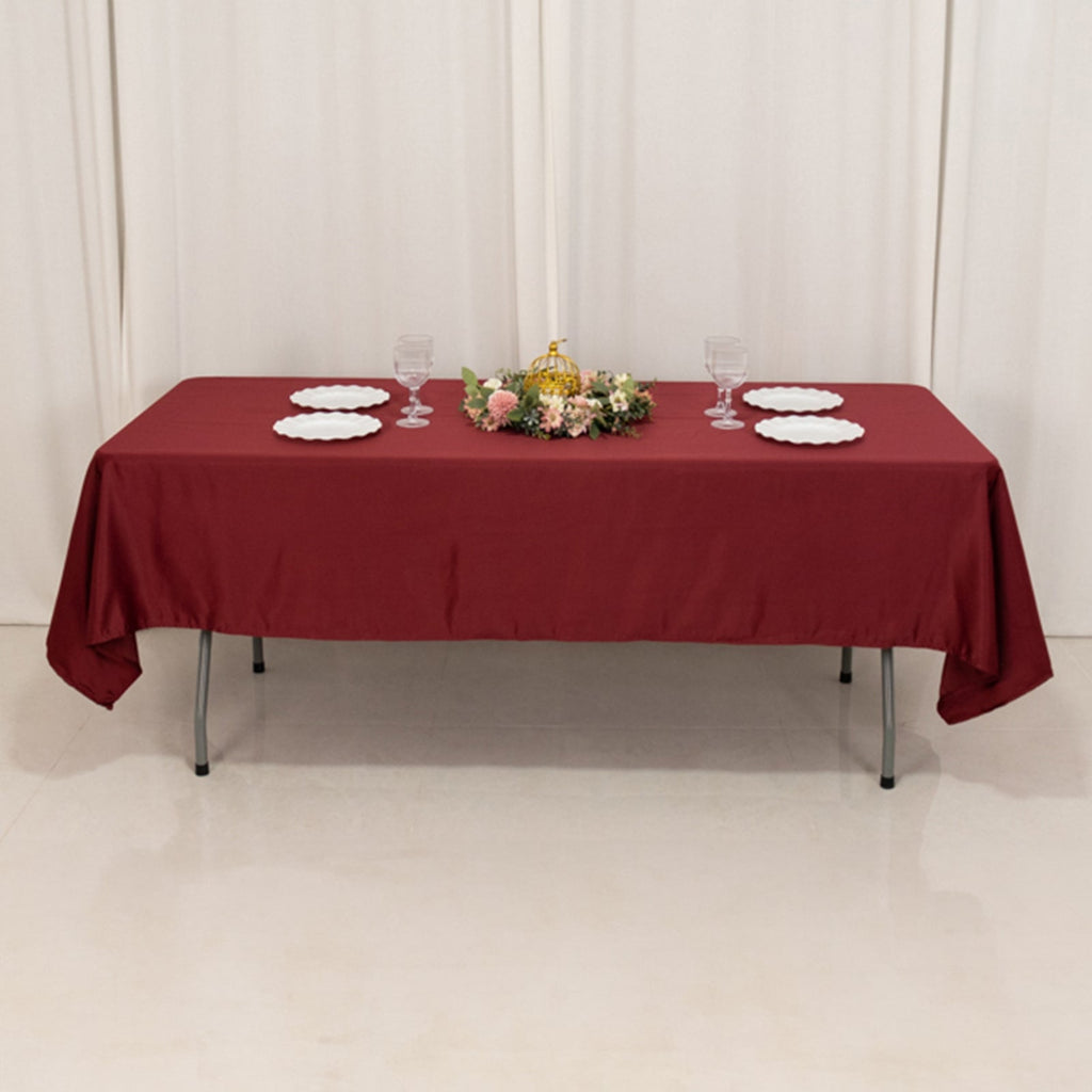 Lamour Satin 60"x102" Rectangle Tablecloth Burgundy - Durable & Silky Soft Feel Table Cover - Bell Racket Store
