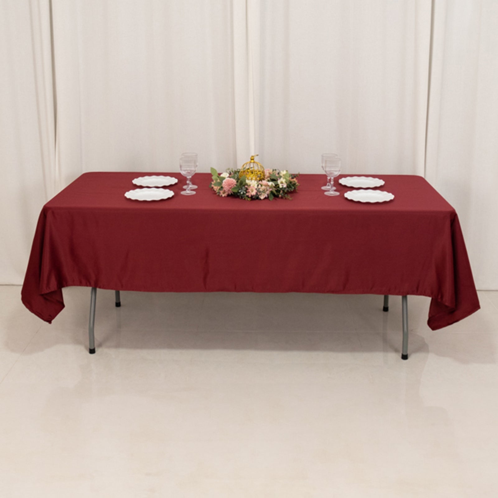 Lamour Satin 60"x102" Rectangle Tablecloth Burgundy - Durable & Silky Soft Feel Table Cover - Bell Racket Store