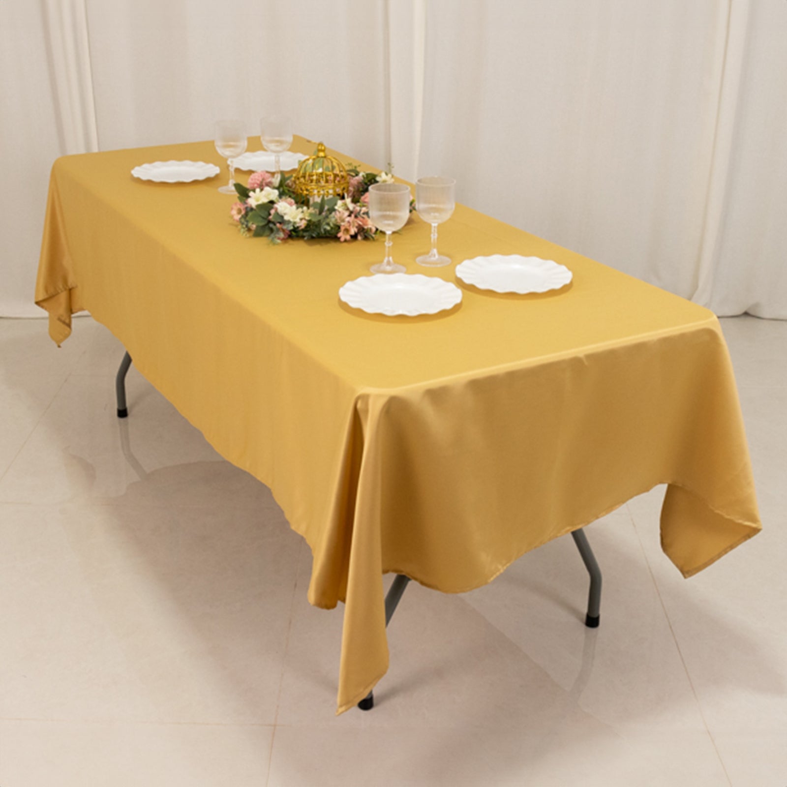 Lamour Satin 60"x102" Rectangle Tablecloth Champagne - Durable & Silky Soft Feel Table Cover - Bell Racket Store
