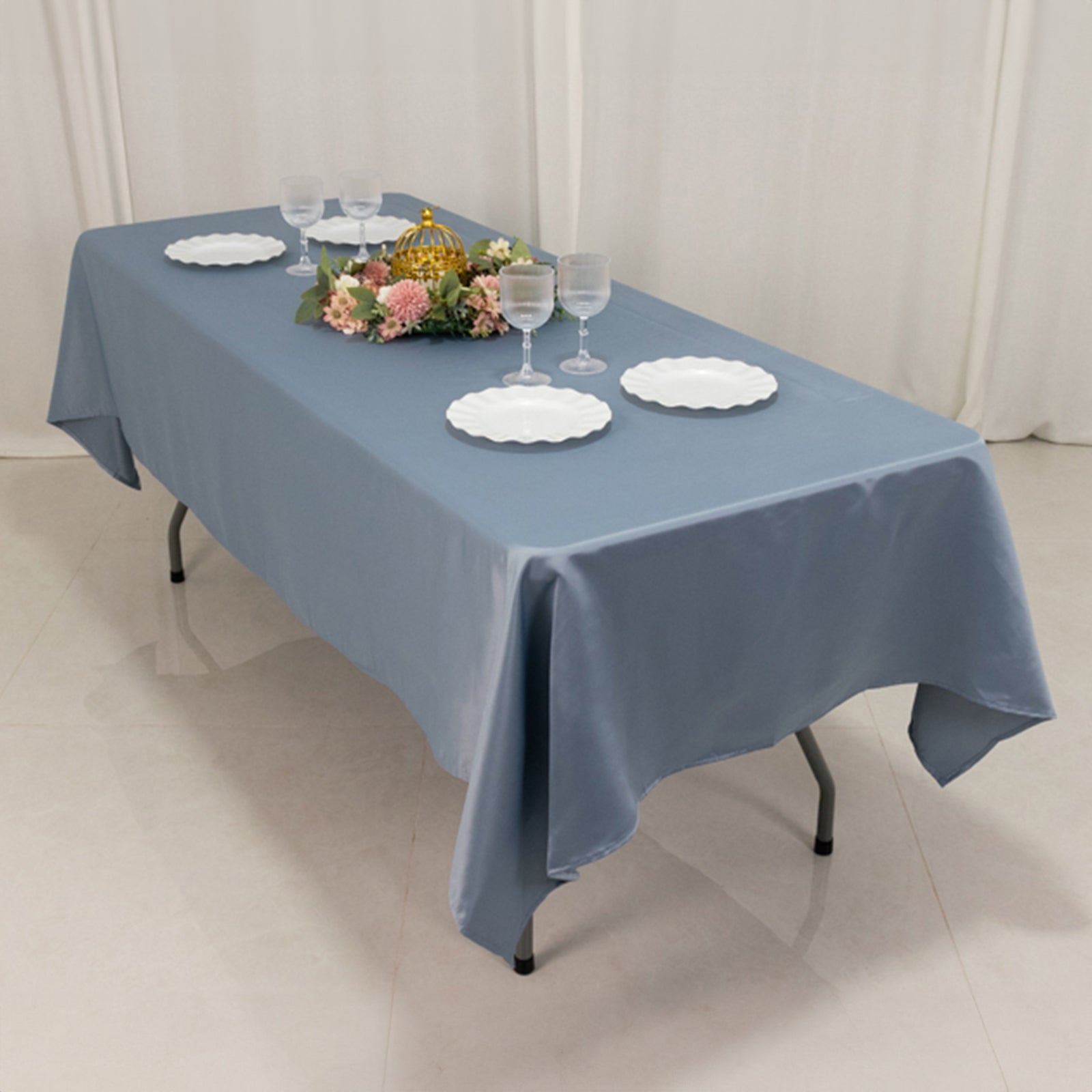 Lamour Satin 60"x102" Rectangle Tablecloth Dusty Blue - Durable & Silky Soft Feel Table Cover - Bell Racket Store
