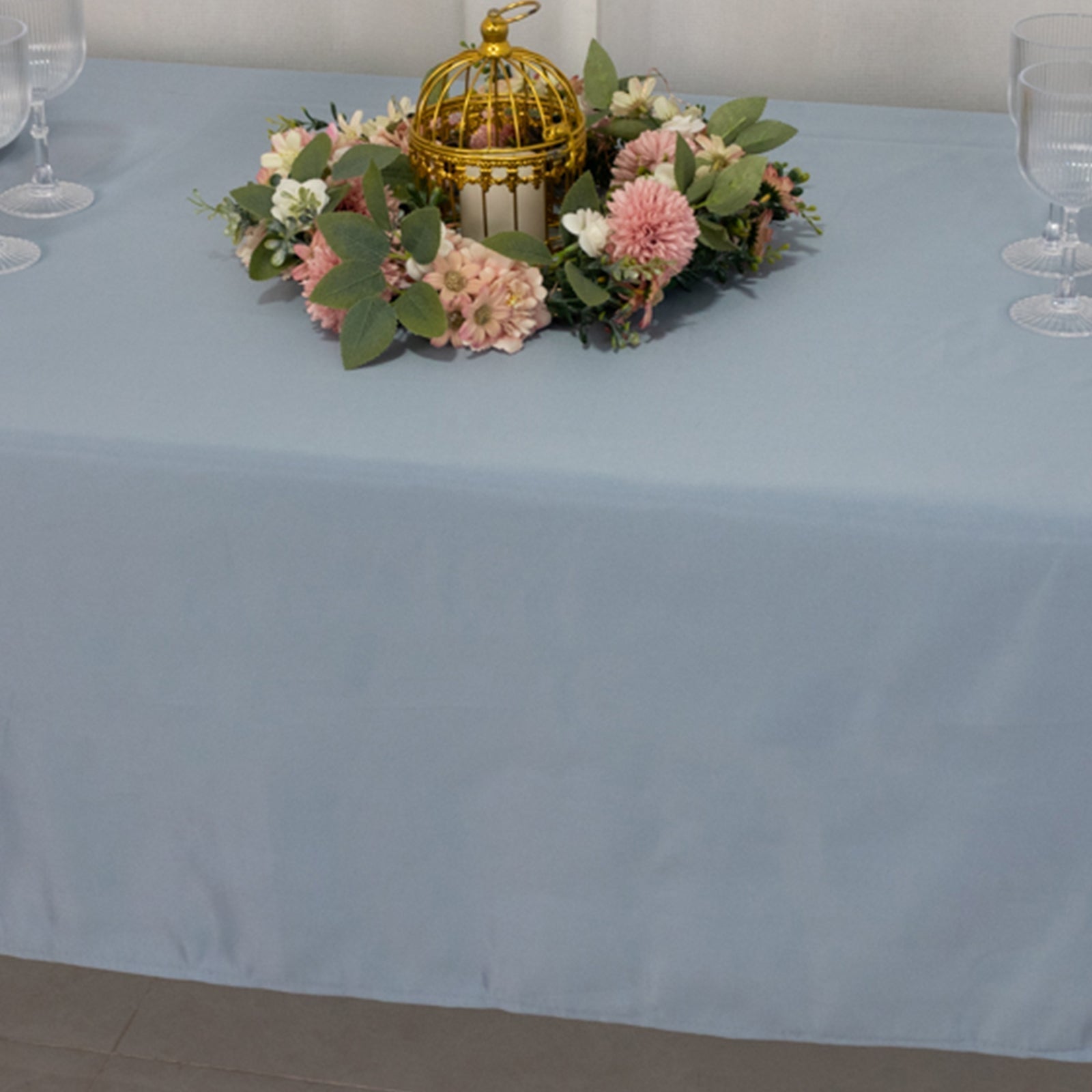 Lamour Satin 60"x102" Rectangle Tablecloth Dusty Blue - Durable & Silky Soft Feel Table Cover - Bell Racket Store