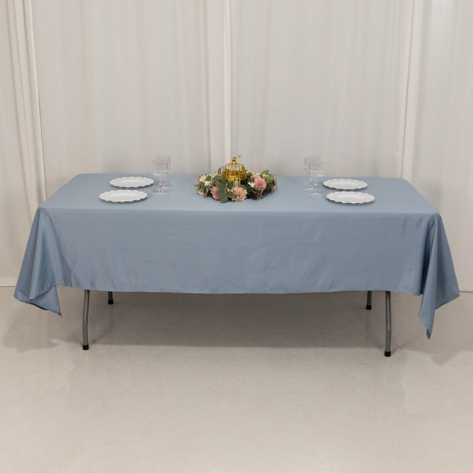 Lamour Satin 60"x102" Rectangle Tablecloth Dusty Blue - Durable & Silky Soft Feel Table Cover - Bell Racket Store