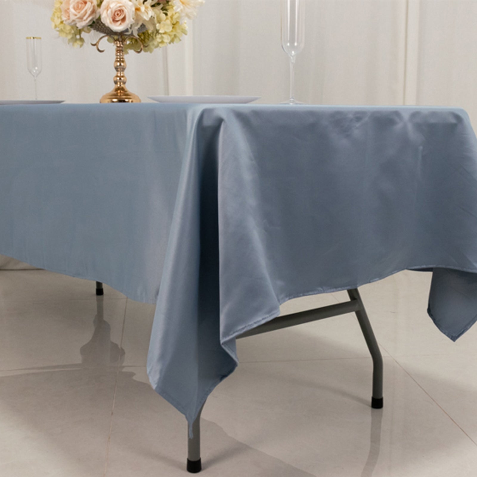 Lamour Satin 60"x102" Rectangle Tablecloth Dusty Blue - Durable & Silky Soft Feel Table Cover - Bell Racket Store