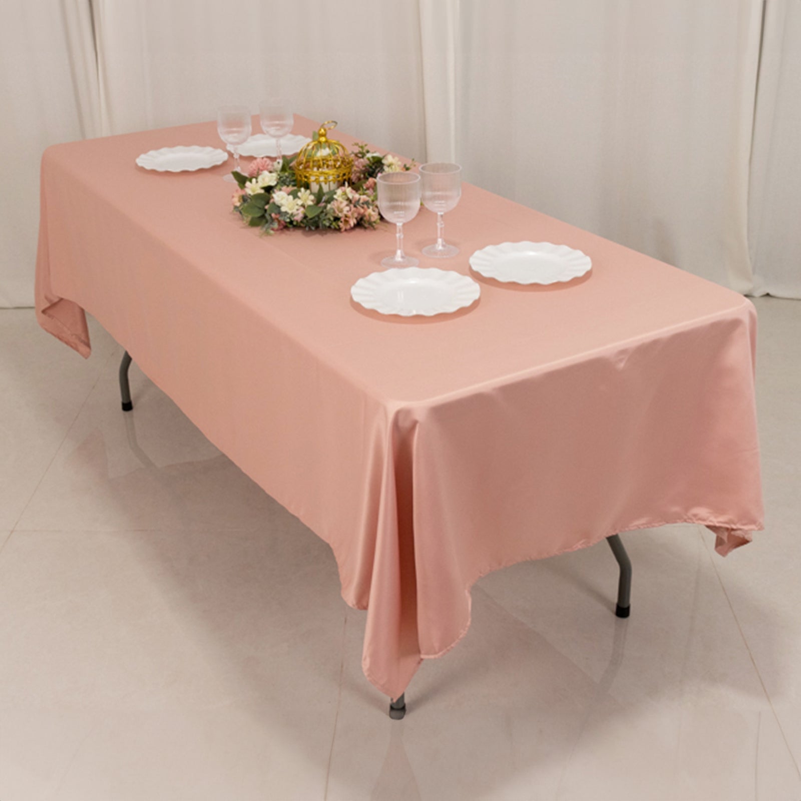 Lamour Satin 60"x102" Rectangle Tablecloth Dusty Rose - Durable & Silky Soft Feel Table Cover - Bell Racket Store