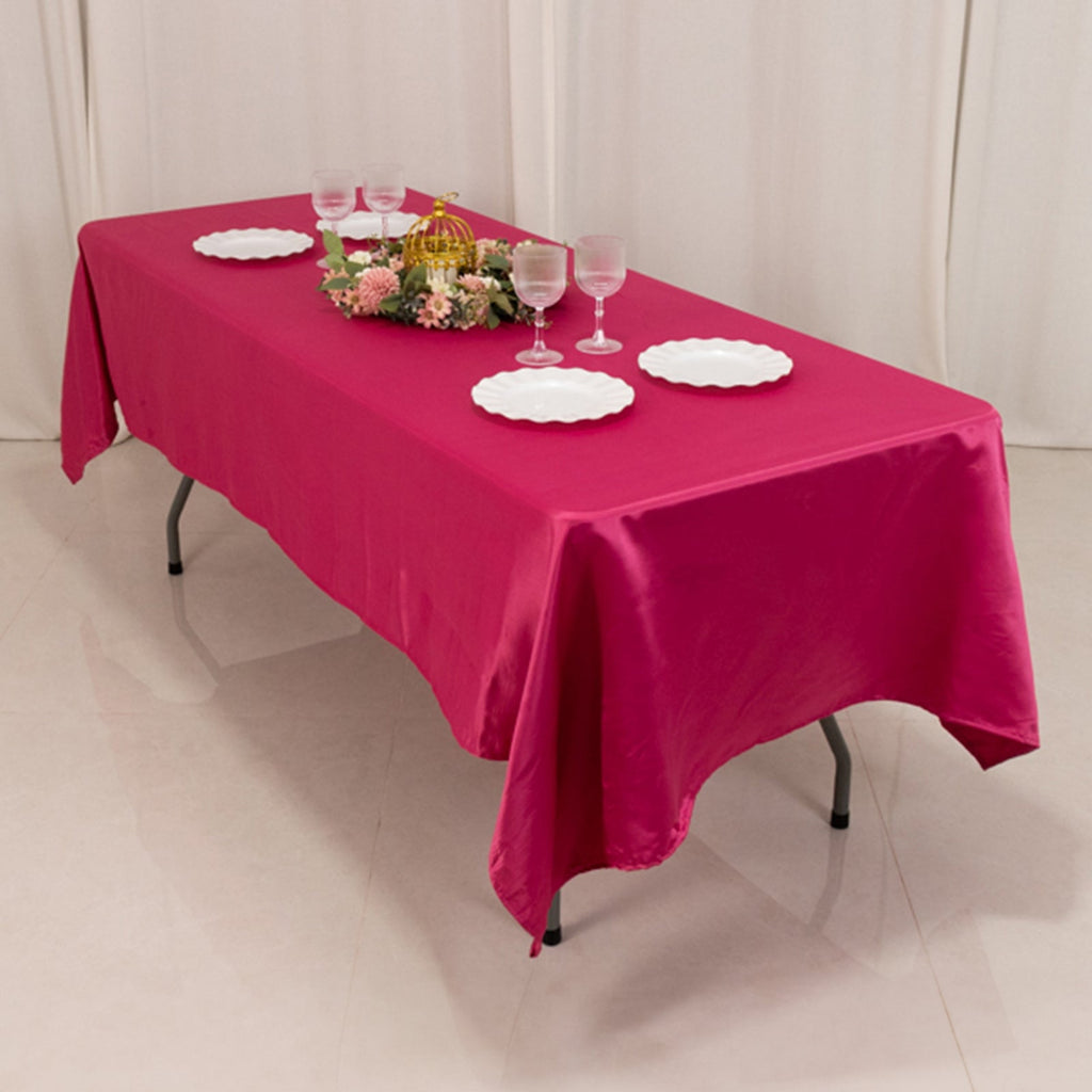 Lamour Satin 60"x102" Rectangle Tablecloth Fuchsia - Durable & Silky Soft Feel Table Cover - Bell Racket Store