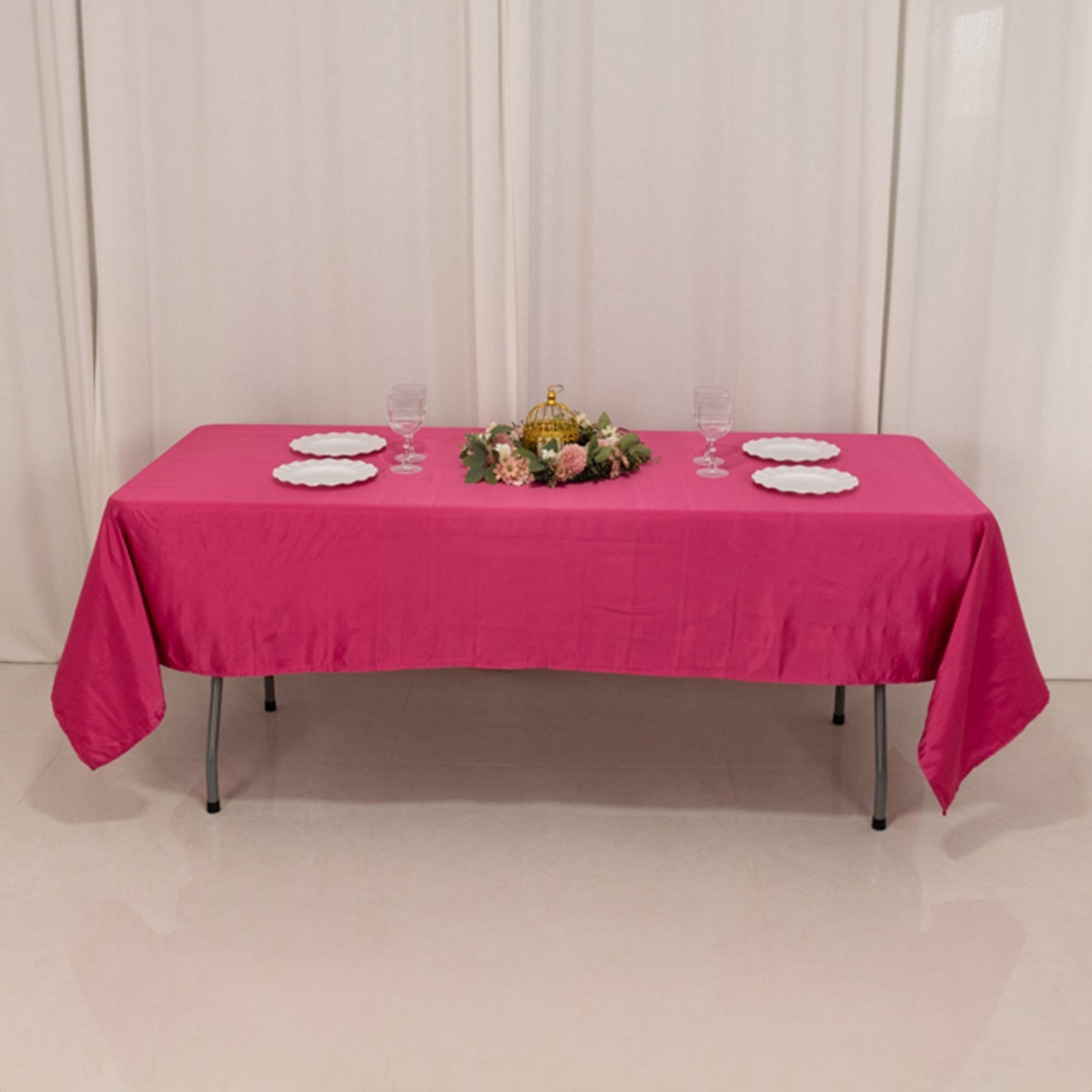 Lamour Satin 60"x102" Rectangle Tablecloth Fuchsia - Durable & Silky Soft Feel Table Cover - Bell Racket Store