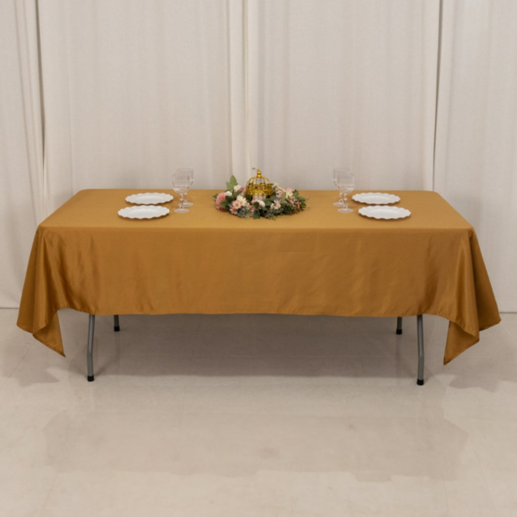 Lamour Satin 60"x102" Rectangle Tablecloth Gold - Durable & Silky Soft Feel Table Cover for Weddings & Banquets - Bell Racket Store