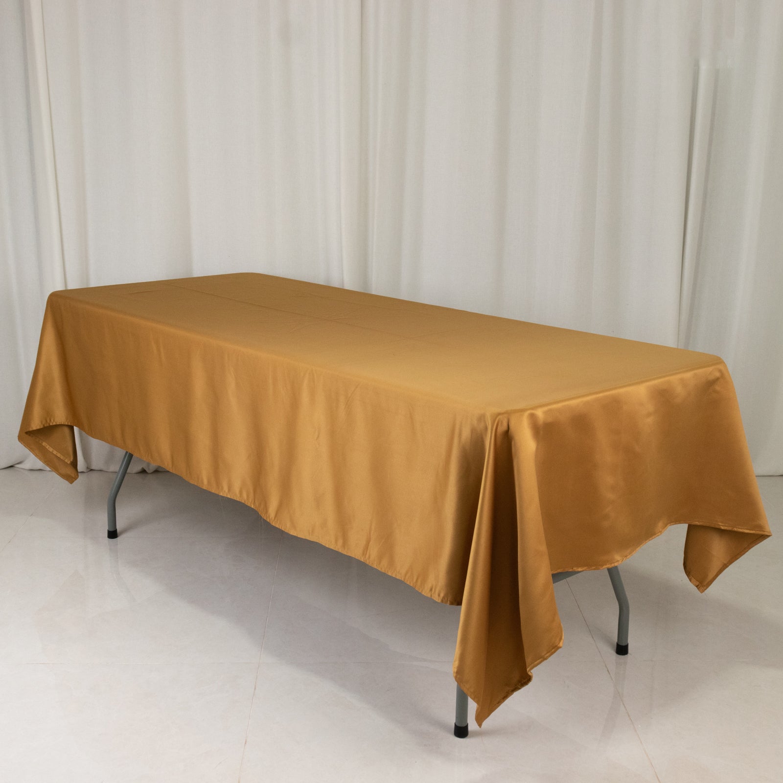 Lamour Satin 60"x102" Rectangle Tablecloth Gold - Durable & Silky Soft Feel Table Cover for Weddings & Banquets - Bell Racket Store