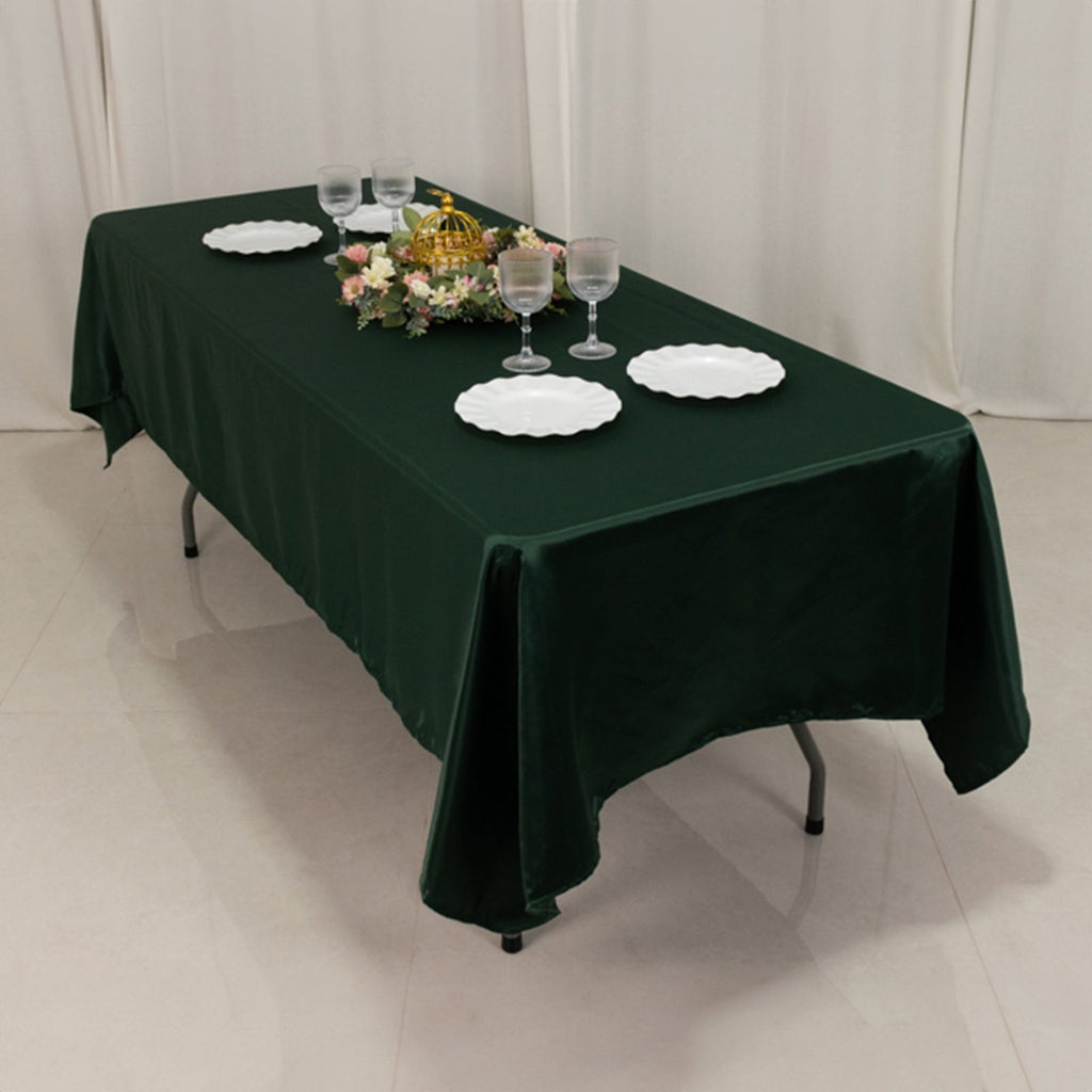 Lamour Satin 60"x102" Rectangle Tablecloth Hunter Emerald Green - Durable & Silky Soft Feel Table - Bell Racket Store