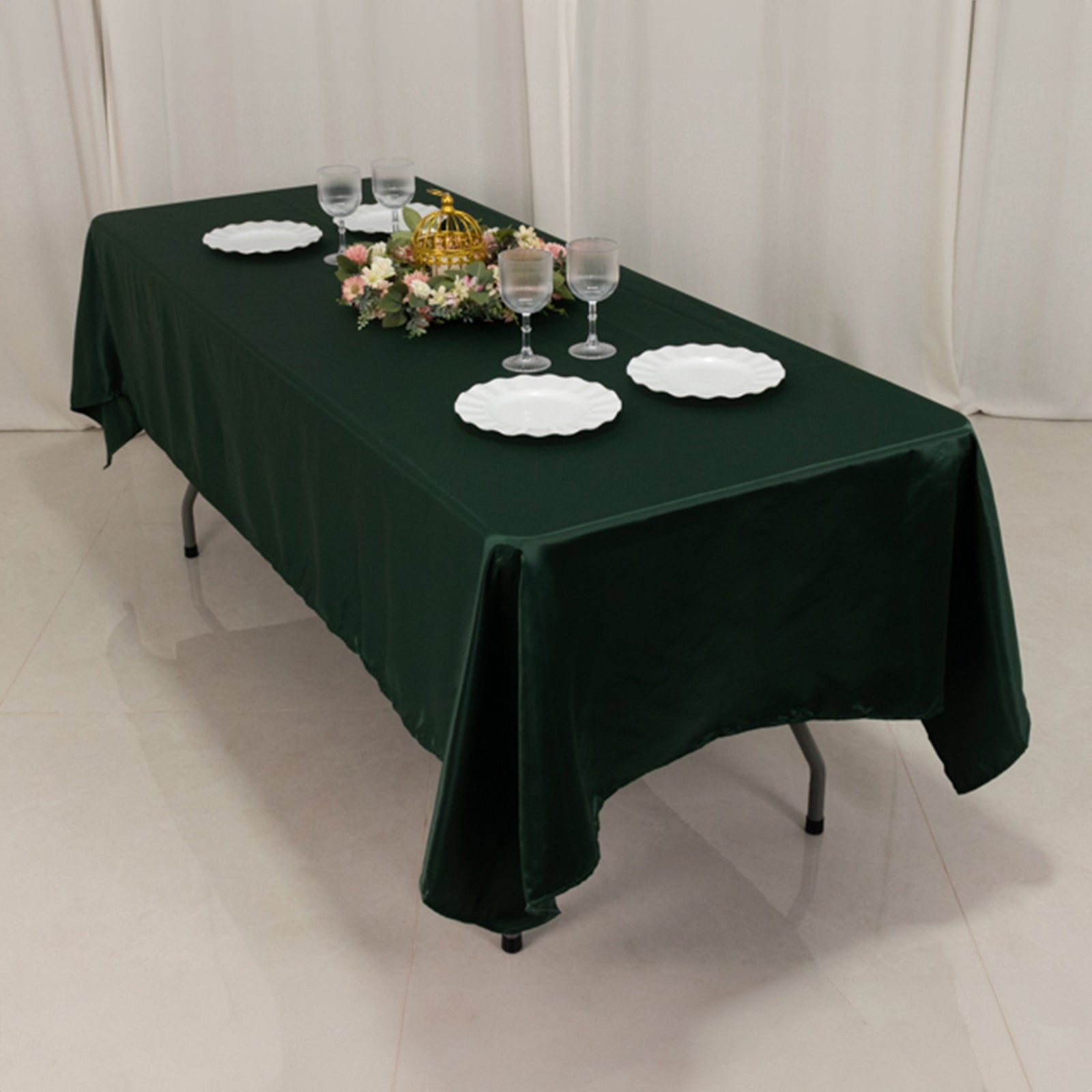Lamour Satin 60"x102" Rectangle Tablecloth Hunter Emerald Green - Durable & Silky Soft Feel Table - Bell Racket Store