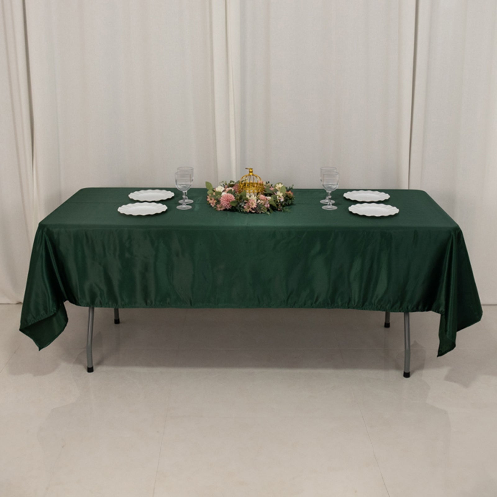 Lamour Satin 60"x102" Rectangle Tablecloth Hunter Emerald Green - Durable & Silky Soft Feel Table - Bell Racket Store