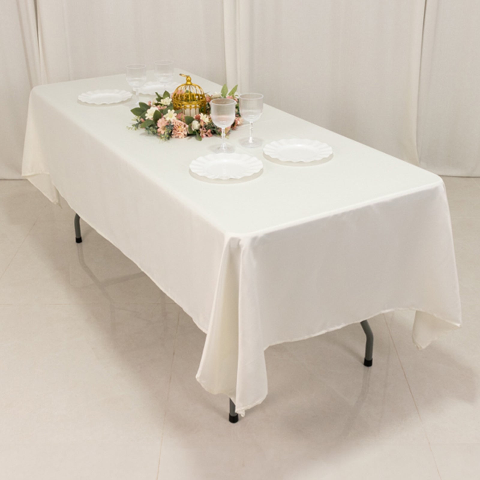 Lamour Satin 60"x102" Rectangle Tablecloth Ivory - Durable & Silky Soft Feel Table Cover - Bell Racket Store