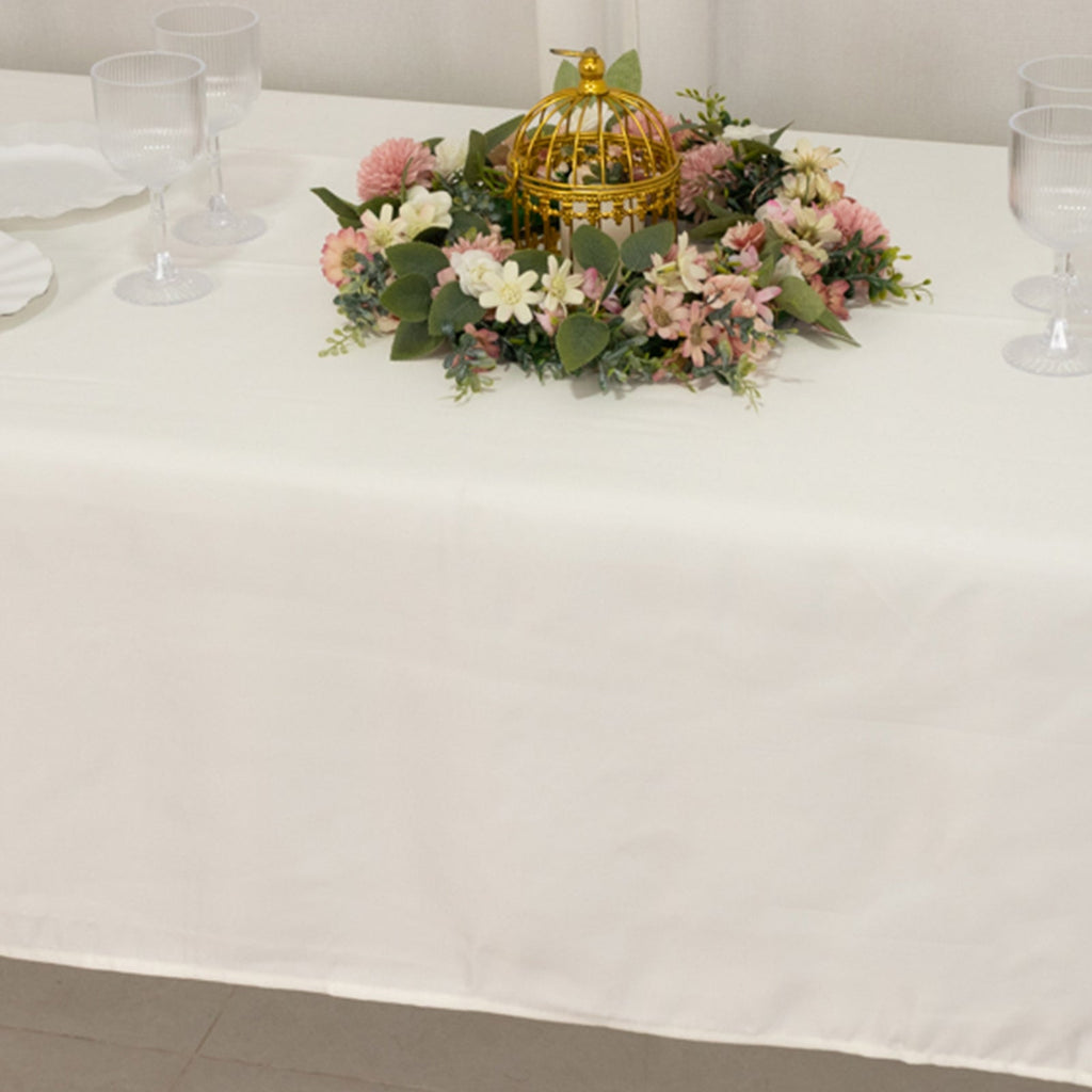 Lamour Satin 60"x102" Rectangle Tablecloth Ivory - Durable & Silky Soft Feel Table Cover - Bell Racket Store