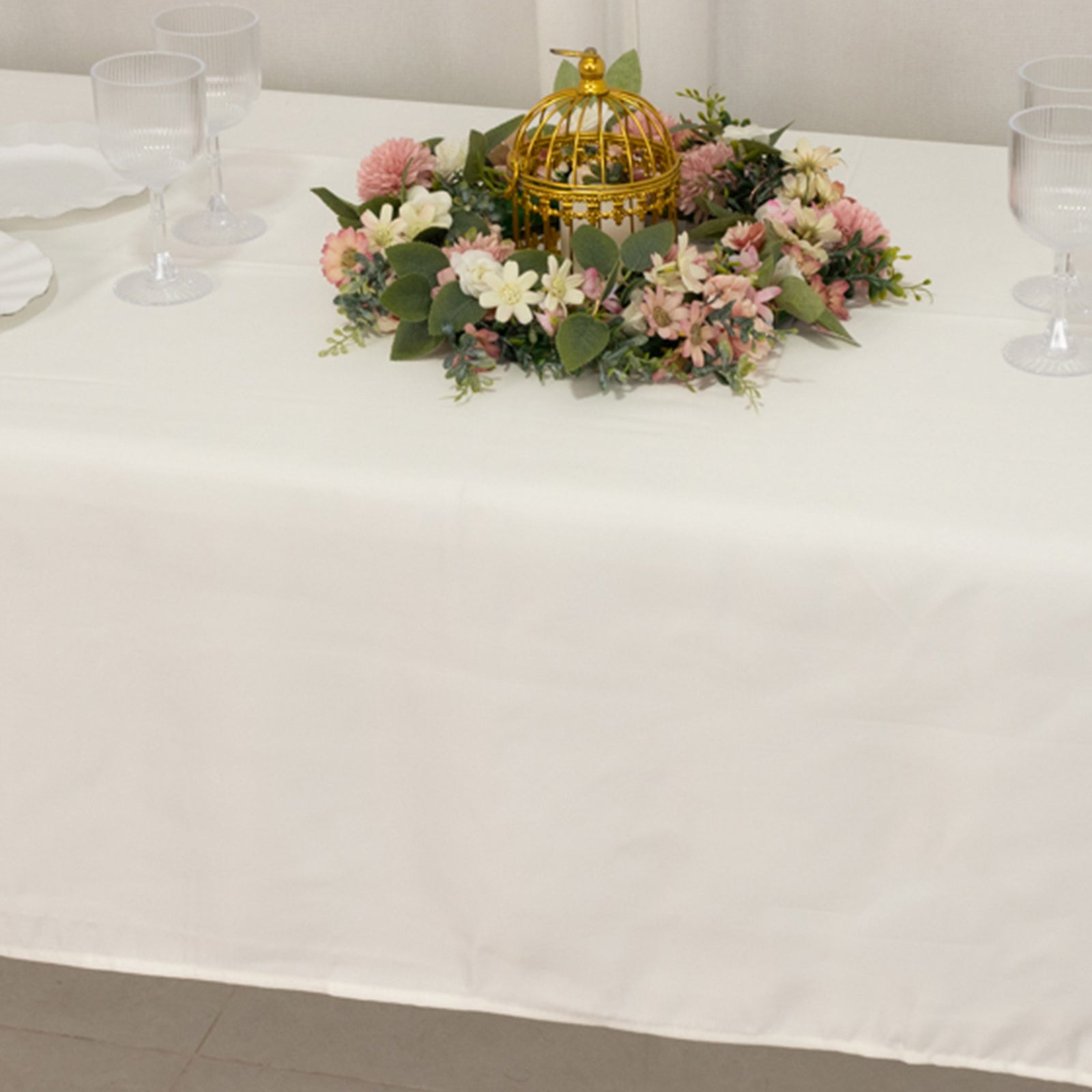 Lamour Satin 60"x102" Rectangle Tablecloth Ivory - Durable & Silky Soft Feel Table Cover - Bell Racket Store