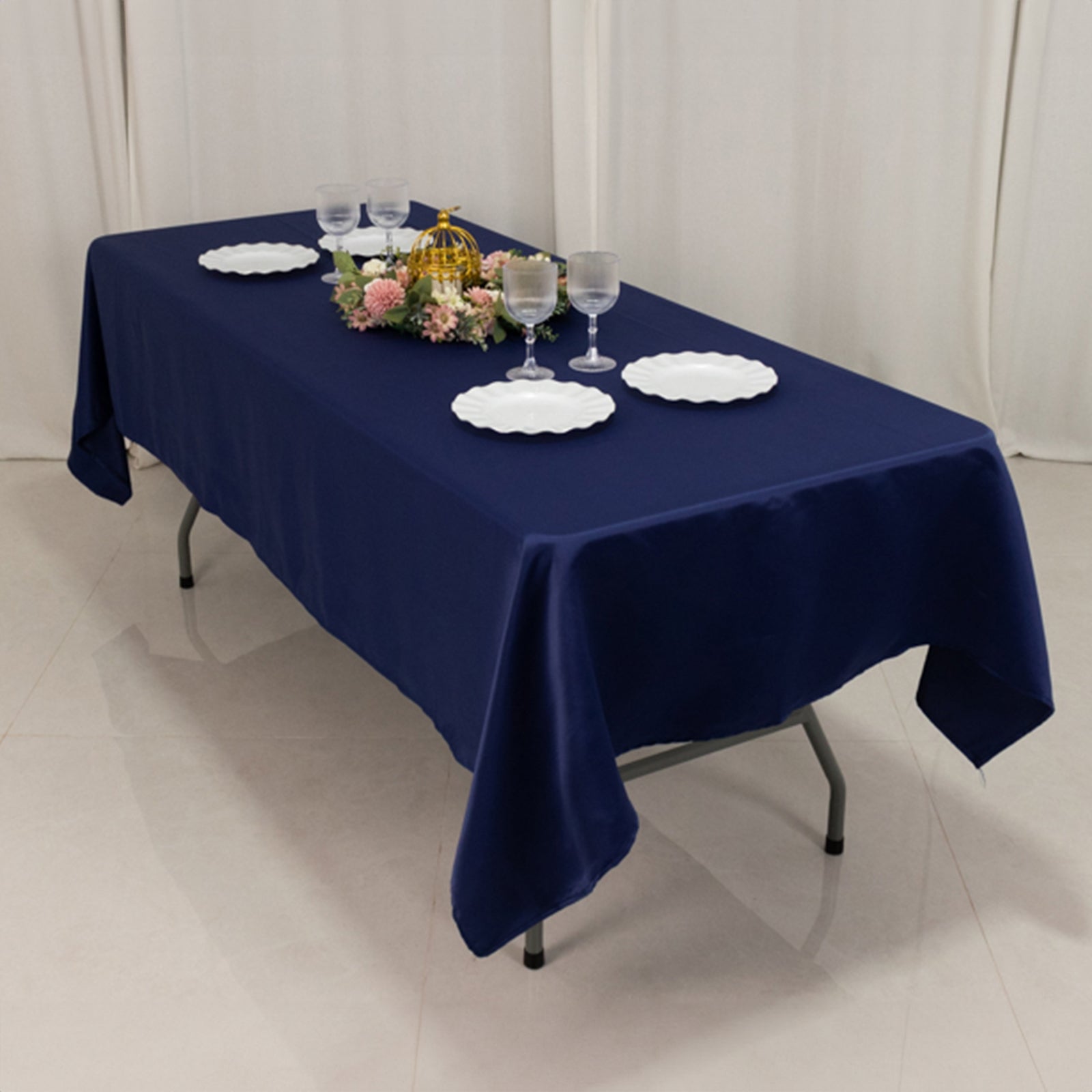 Lamour Satin 60"x102" Rectangle Tablecloth Navy Blue - Durable & Silky Soft Feel Table Cover - Bell Racket Store