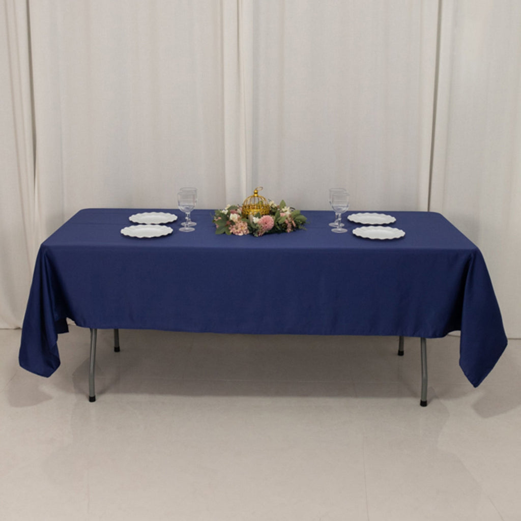 Lamour Satin 60"x102" Rectangle Tablecloth Navy Blue - Durable & Silky Soft Feel Table Cover - Bell Racket Store
